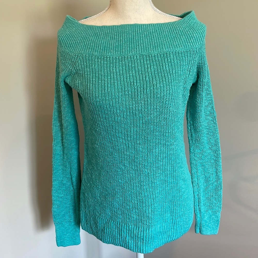 GAP Teal off shoulder/ boatneck sweater